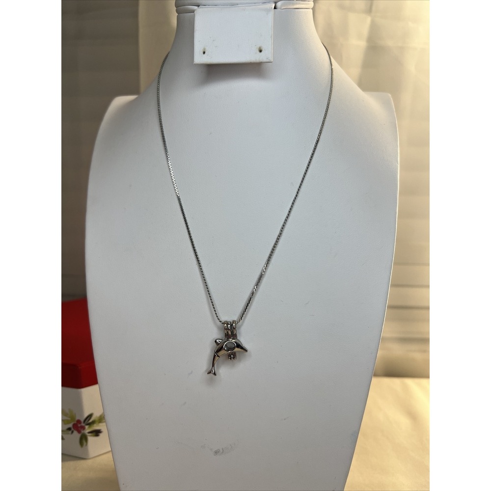 Beautiful‎ Solid Silver 925 Necklace & Dolphin Pendant W/ Pearl - Picture 3 of 6
